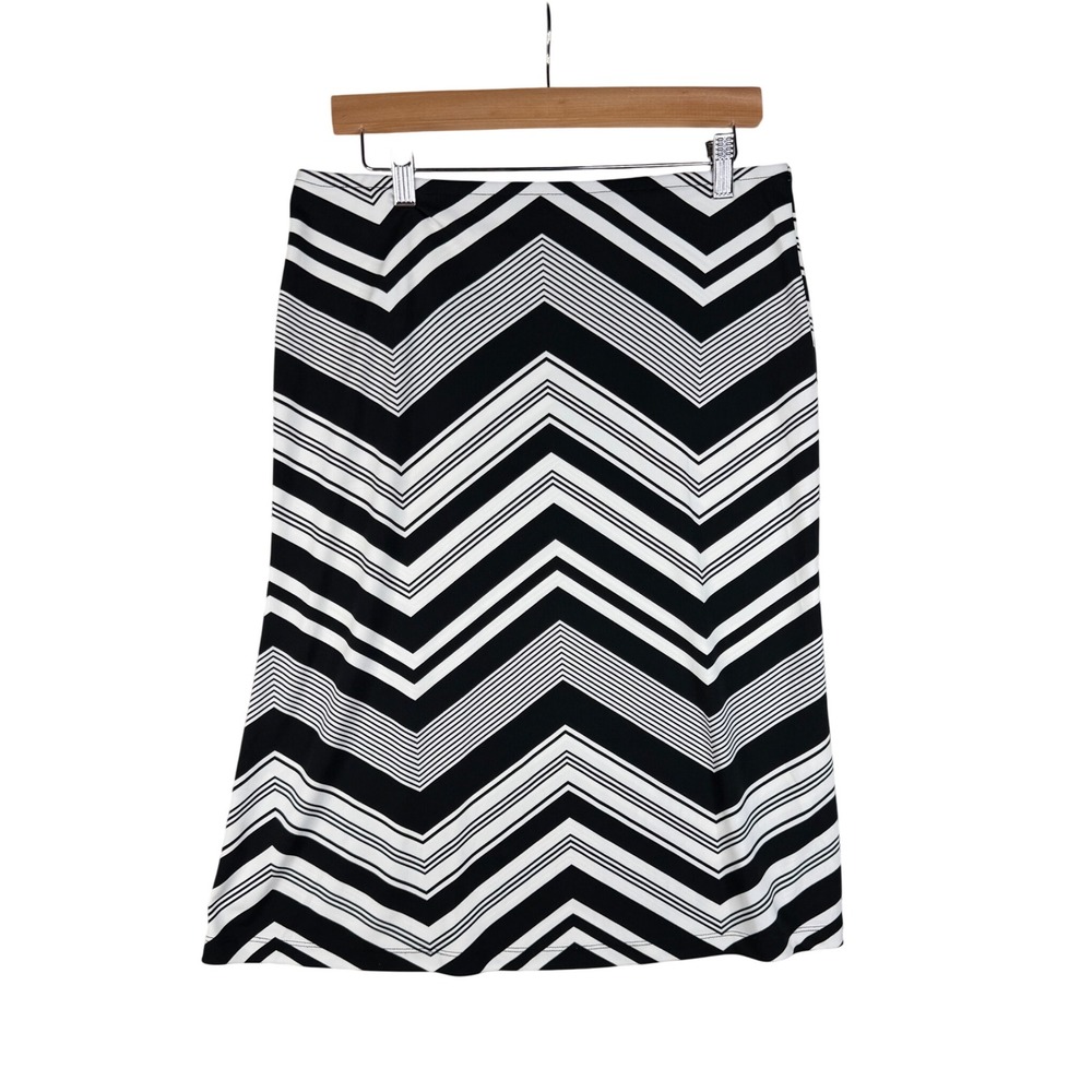 New York & Company Striped Zig Zag Midi Skirt size‎ Medium Black/White